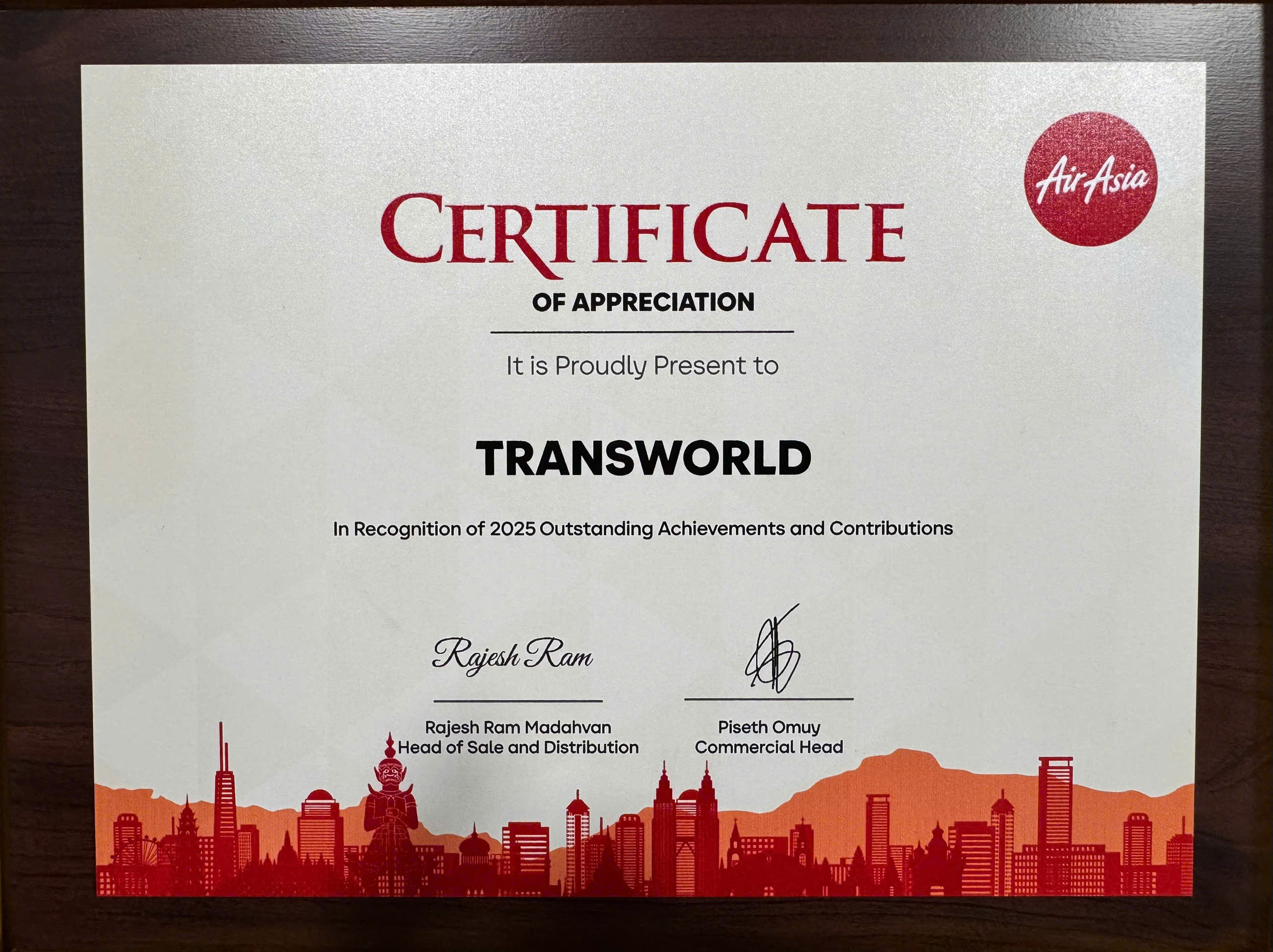 TRANS WORLD VINH DỰ ĐƯỢC VINH DANH TOP ĐẠI LÝ AIRASIA 2025